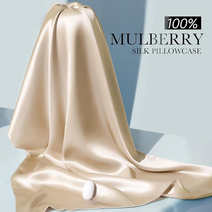 100% Mulberry Silk Pillowcase for Hair and Skin, 22 Momme Pure Natural Silk Pillow Case Both Sided with Zipper, Pillow Cover for Women Mom Men (Beige, King 20''×36'', 2 Pack)