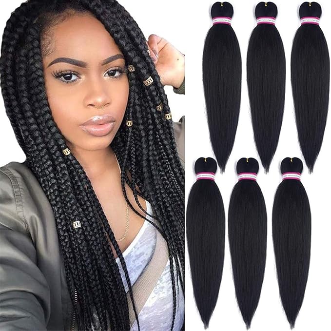 Dorsanee Natural Black Braiding Hair Pre Stretched 20 Inch 6 Packs Braiding Hair Extensions for Crochet Box Braids Twists Locs Hair Itch Free Soft Yaki Texture Hot Water Setting (20inch,#1B)