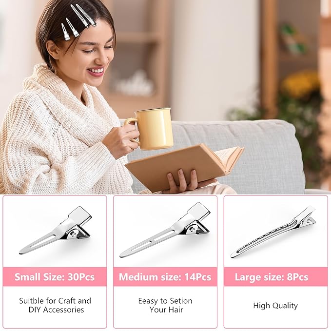 Metal Alligator Hair Clips for Women，Duck Billed Hair Pins 52pcs, Silver Professional Styling Hair Clips for Long Hair Cutting & Needle Rolling& Give Gift- Viywicz