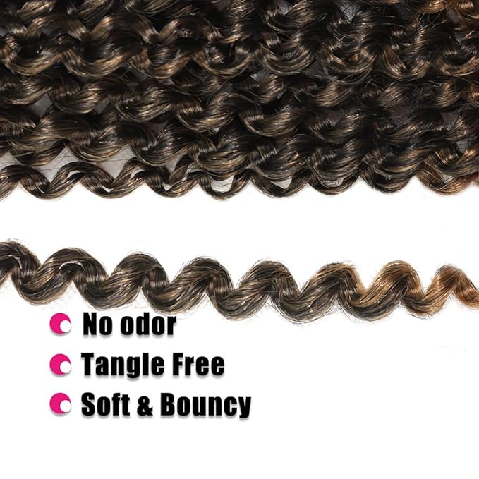 Passion Twist Hair 18Inch Water Wave Crochet Hair 6Packs Passion Twist Crochet Hair Black Mixed Blonde Color Synthetic Hair Extensions for Women and Girls(18Inch,6Packs T27#）