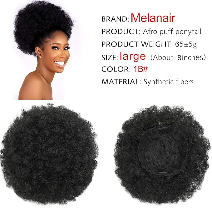 Afro Puff Drawstring Ponytail with Bangs ponytail extension for black women Short Curly Clip in Wrap Updo Hairpiece(1B) (No bangs, 1B)
