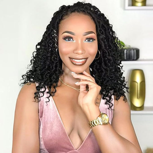 Fulcrum Goddess Locs Crochet Hair 14 Inch, 8 Packs New Faux Locs Crochet Hair for Black Women, Crochet locs with Curly Ends (14Inch (Pack of 8), 1B#)