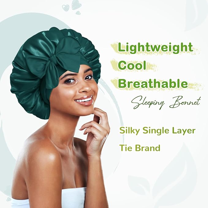 BONNET QUEEN Silk Bonnet for Sleeping Women Satin Bonnet Night Sleep Cap Wrap for Curly Hair with Adjustable Tie Band, Darkish Green