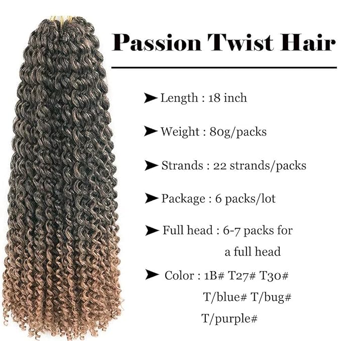 Passion Twist Hair 6 Packs 18inch Ombre Blonde Water Wave Crochet for Passion Twists Long Bohemian Hair Braiding Ombre Passion Twist Crochet Hair Extensions (T1B/27#)