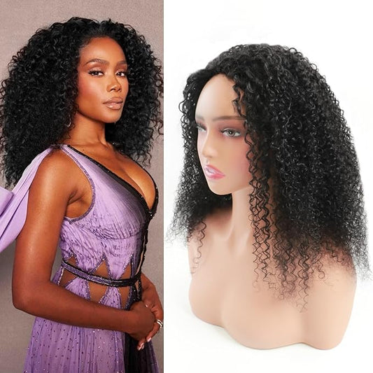 Kinky Curly Half Wig Human Hair 200% Density Wear Go Glueless Wigs Human Hair 22 Inch Curly 3 In 1 Half Wigs for Women Drawstring Seamless Flip Headband Wig Beginner Friendly