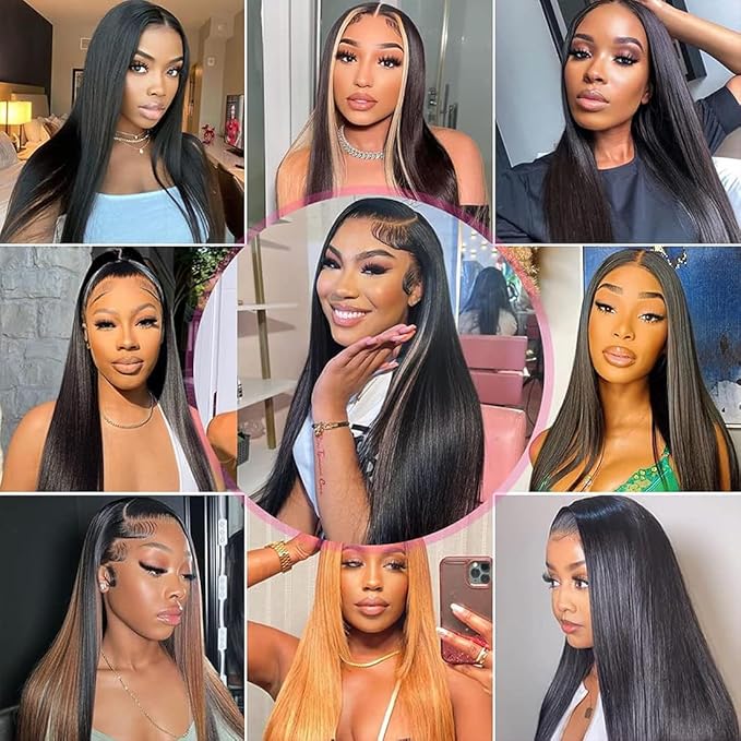 2x6 HD Lace Closure with Bundles Human Hair 10 12 14+10 Inch 12A Brazilian Straight Human Hair Bundles with 2x6 Closure 100% Unprocessed Virgin Weave Hair Extensions