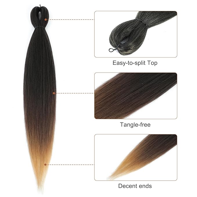 Pre-Stretched Braiding Hair Extensions - 24 inch 8 Packs Synthetic Crochet Braids, Natural Braid Crochet Hair, Hot Water Setting Professional Soft Yaki Texture (24 inch, T1B/30/27)