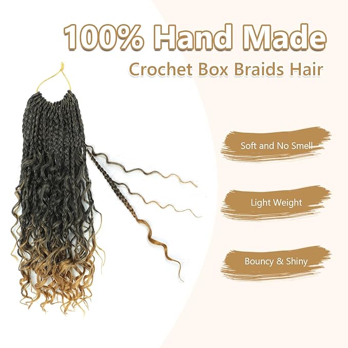 8 Packs Box Braids Crochet Braids with Curly Ends 12 Inch Crochet Box Braids 3X Box Braid Crochet Hair Extension(12(8Packs), 1B/27)