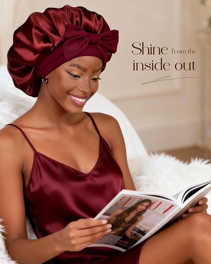 YANIBEST Silk Bonnet for Sleeping Women Adjustable Double Layer Satin Bonnet Reduce Friction Prevent Frizz Natural Curly Hair