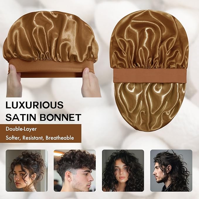 Satin Silk Bonnet for Sleeping, Double Layer Silk Sleep Cap for Men & Women, Soft Satin Lined Bonnet for Curly Hair
