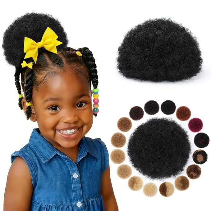 Afro Puff Drawstring Ponytail for Black Women 4 Inch 100% Human Hair #1 Black Durable Natural Soft and Smooth Afro Kinky Curly Hair Hairpieces for Women