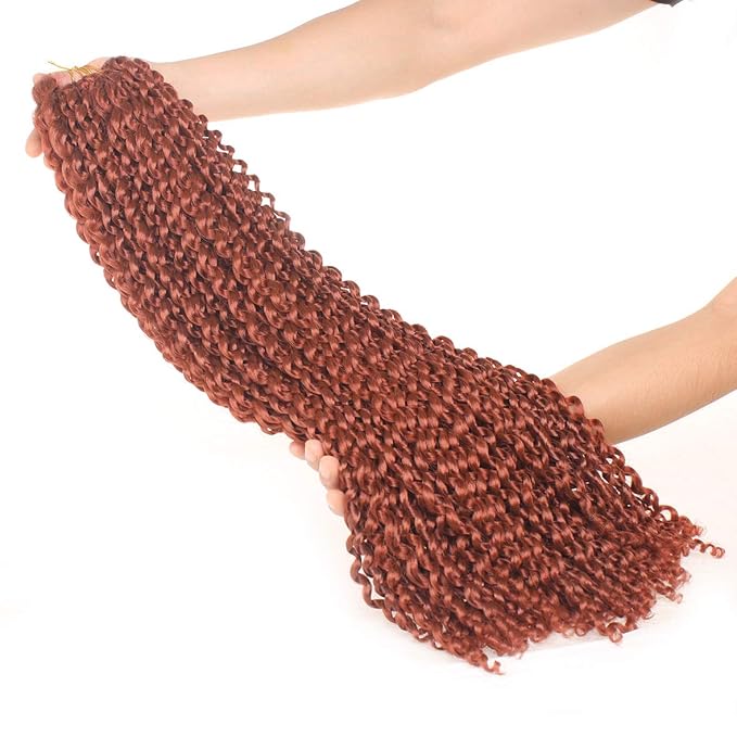 24 Inch Copper Red Passion Twist Hair 7 Packs Water Wave Crochet Hair For Butterfly Locs Goddess Locs Long Bohemian Curl Hair Synthetic Braiding Hair Extensions (24 Inch,350#)