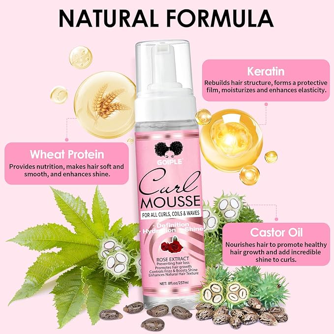 Curl Styling Mousse for Women Definition Curl Control Mousse Enhancing Styling Hair Foam, Smoothing Shapes Hydration Shine Curly Hair Products for Curly, Coils & Wavy Hairs (8 FL OZ)