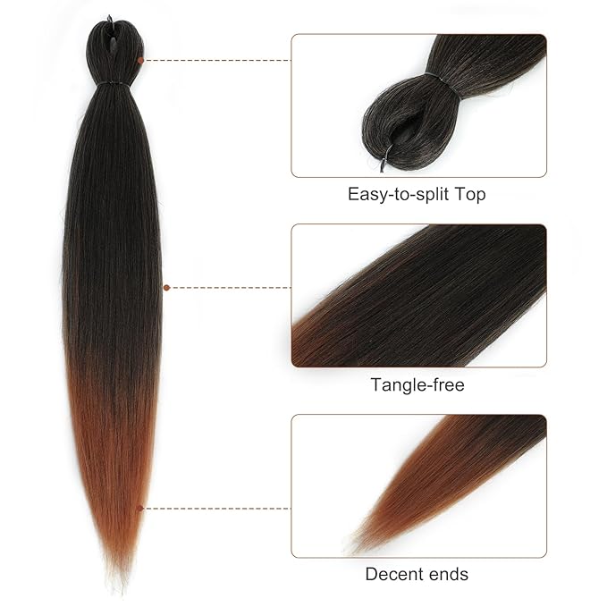 Pre-stretched Braiding Hair - 30 Inch 8 Packs Ombre Brown Braiding Hair For Twist or Box Braids, Yaki Texture Hot Water Setting Synthetic Super Long Braiding Hair Extensions (30 Inch, T30-8P)