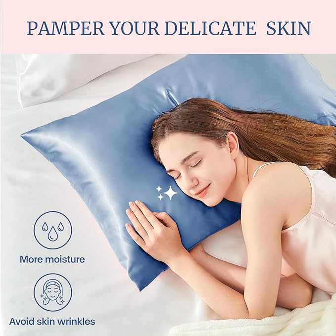 BEDELITE Satin Pillowcase for Hair and Skin, Super Soft and Cooling Similar to Silk Pillow Cases 2 Pack with Envelope Closure, Gift for Women Men(20"x26" Standard Size, Airy Blue)