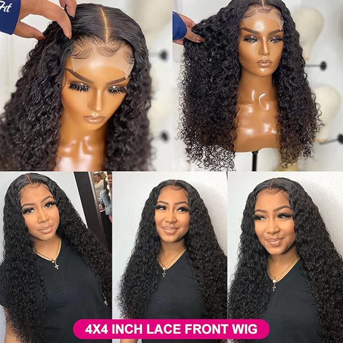 Eooma Curly Lace Front Wigs Human Hair for Black Women 4x4 Lace Closure Kinky Curly Human Hair Wigs 24 Inch Pre Plucked with Baby Hair 10A 150% Density Brazilian Hair Wig