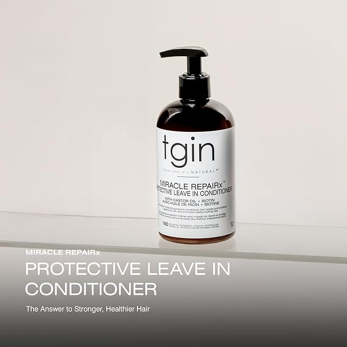Thank God It's Natural tgin Miracle RepaiRx Protective Leave In Conditioner for Curly, Coily, Wavy Hair includes Biotin, Black Castor Oil, Repairs, Restores Damaged, Color-Treated Hair, 13 oz