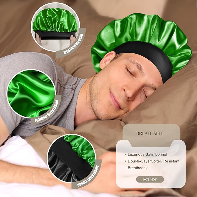 Satin Silk Bonnet for Men & Women, Double Layer Silk Sleep Bonnets, Soft Satin Lined Bonnet for Curly & Natural Hair