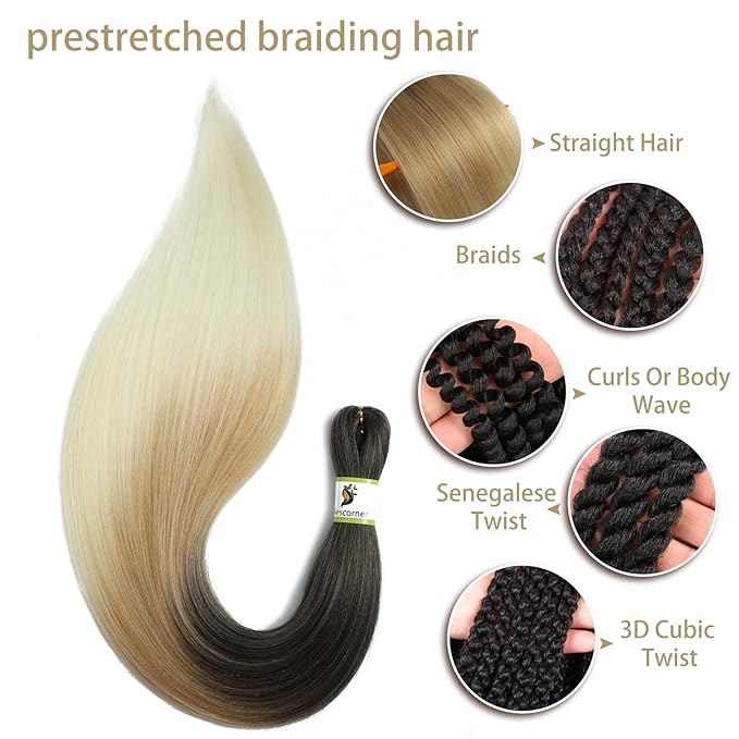 Pre Stretched Braiding Hair Omber - 24inch 8 Packs Braid Crochet Hair Hot Water Setting Professional Soft Yaki Texture (4/27/613)
