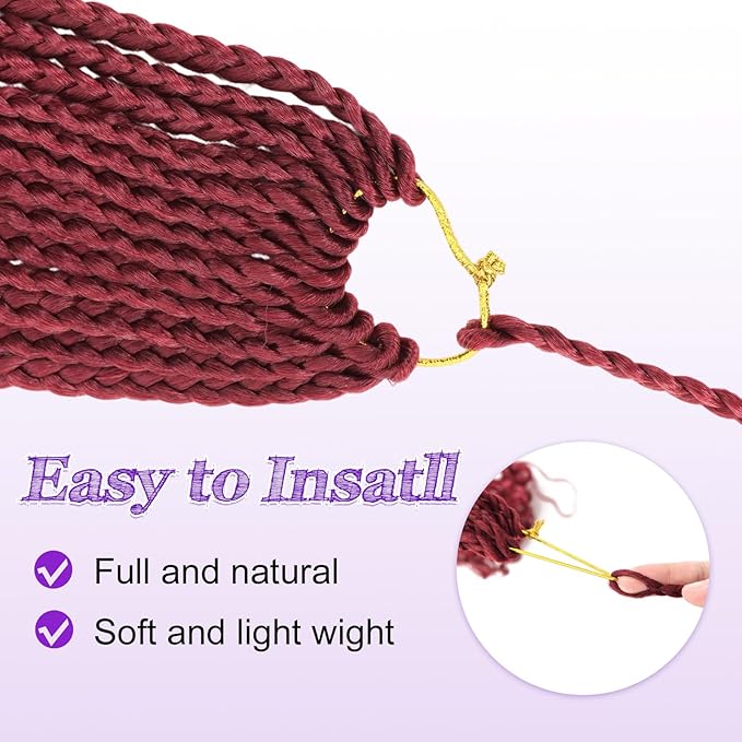 Eacia Goddess Box Braids Crochet Hair 14 Inch 7 Packs Burgundy Boho Box Braids with Curly Ends Pre looped Crochet Hair for Women(14 Inch, Burgundy#)