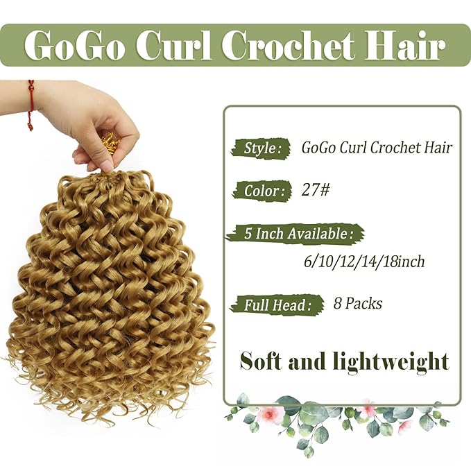 Vomella GoGo Curl Crochet Hair 8 Packs Water Wave 10 Inch Blonde Curly Crochet Hair for Women Short Beach Curl Synthetic Deep Twist Hair Extensions(27#)