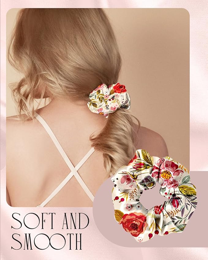 Mulberry Silk Pillow Case for Hair and Skin 19 Momme Standard 26"x20" Retro Flower Silk Pillowcase with Eye Mask & Scrunchie Soft Silk Pillowcase Sleeping for Moms, Women