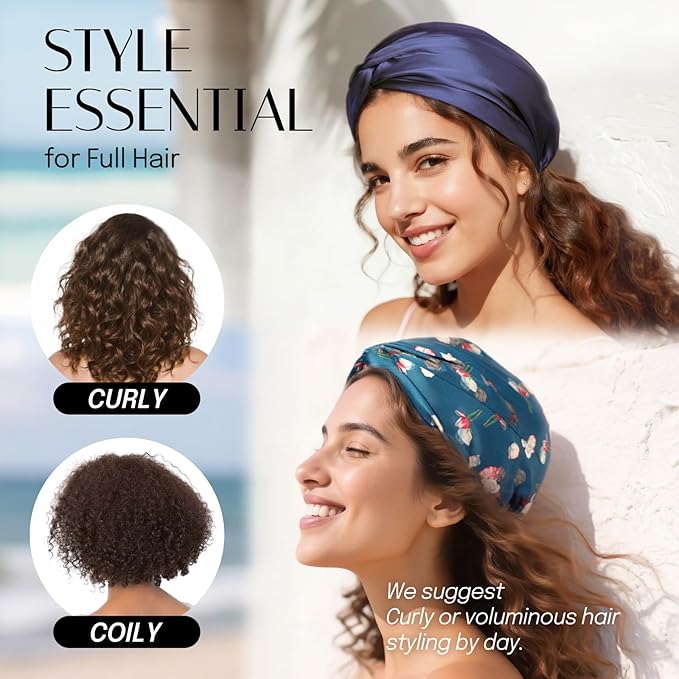 OLESILK Silk Bonnet for Sleeping Women: 100% Mulberry 22 Momme Silk, Adjustable Fit for Night Hair Care, No Frizz for Curls, Dark Blue