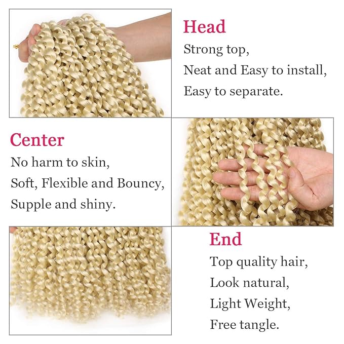 Leeven 24 Inch Long Water Wave Crochet Hair for Passion Twist 2 Packs Blonde Curly Bohemian Passion Twists Hair for Butterfly Locs Braiding Hair for Women 613#