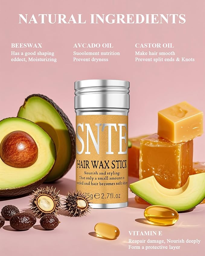 Hair Wax Stick Slick Back Hair Brush Set – Frizz Control for Women, Kids & Men, Smooths Flyaways, Defined Edges, Creates Sleek Ponytails & Buns – Styling Accessories & Stocking Stuffers for Teen Girls