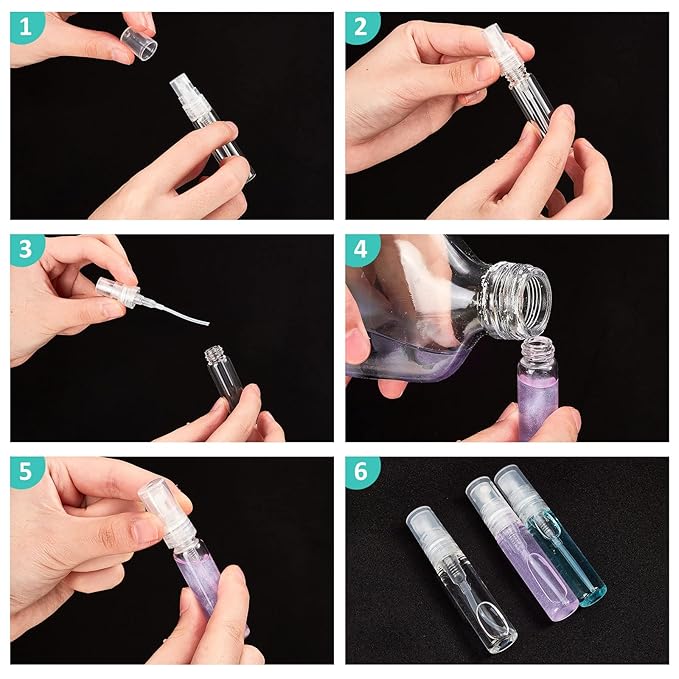 Zhehao 50 Pcs Mini Spray Bottles 5 ml Clear Glass Perfume Bottles Refillable Fine Mist Perfume Atomizer Portable Empty Sample Containers for Cleaning, Essential Oils, Travel (Clear Cap)