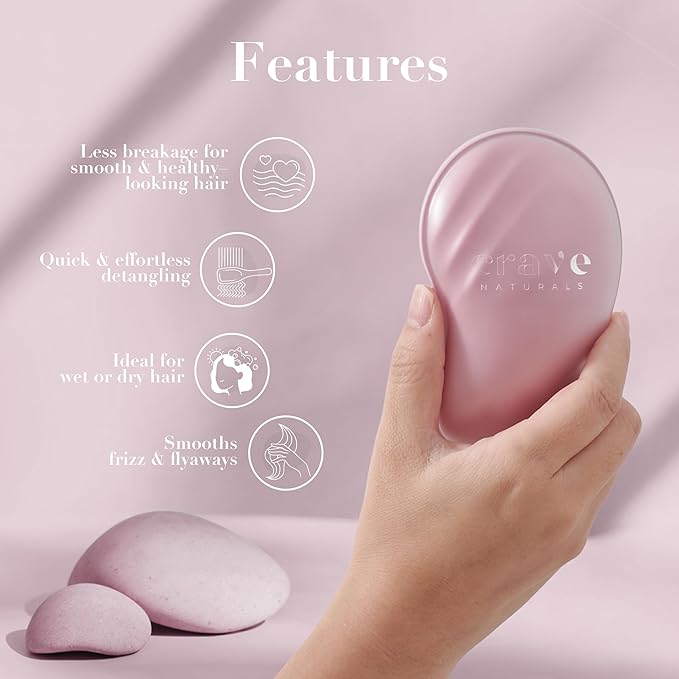 Crave Naturals Mini Detangler Hair Brush Pink – Glide Thru Hair Detangler Brush for Women, Kids & Toddlers – Gentle Scalp Care, No-Pain Tangle-Free Hairbrush for All Hair Types, Travel Hair Brush