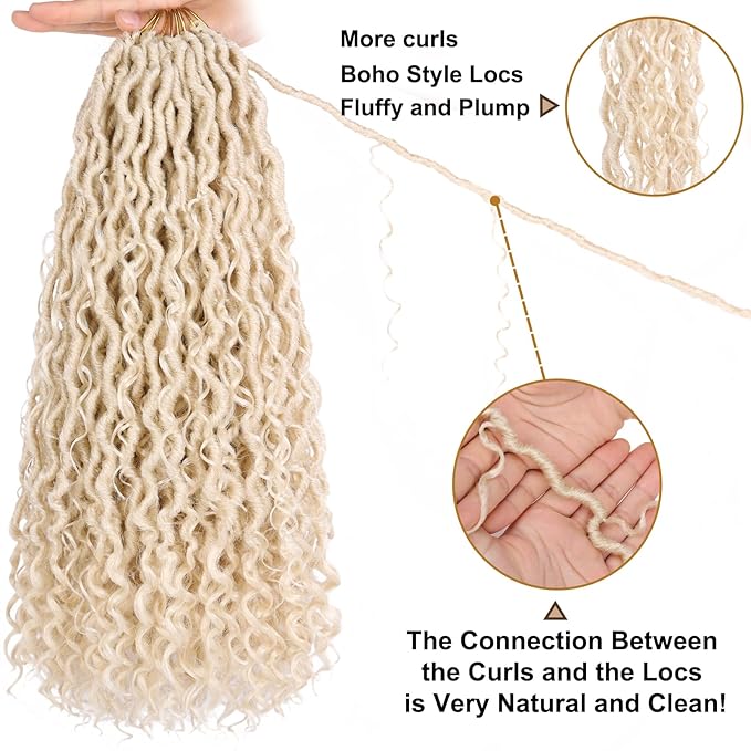 COOKOO Blonde Goddess Locs Crochet Hair for Women 18 Inch 8 Packs Pre-looped Faux Locs Crochet Hair River Locs Crochet Hair with Curly Ends Boho Hippie Locs Crochet Braids Synthetic Hair 613#