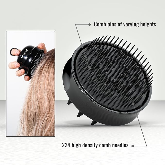 2 in 1 Scalp Massager Hair Growth,Scalp Scrubber with Soft Silicone Bristles for Dandruff Removal,Shampoo Brush for Exfoliation,Head Massager for Both Wet and Dry Use (Black)