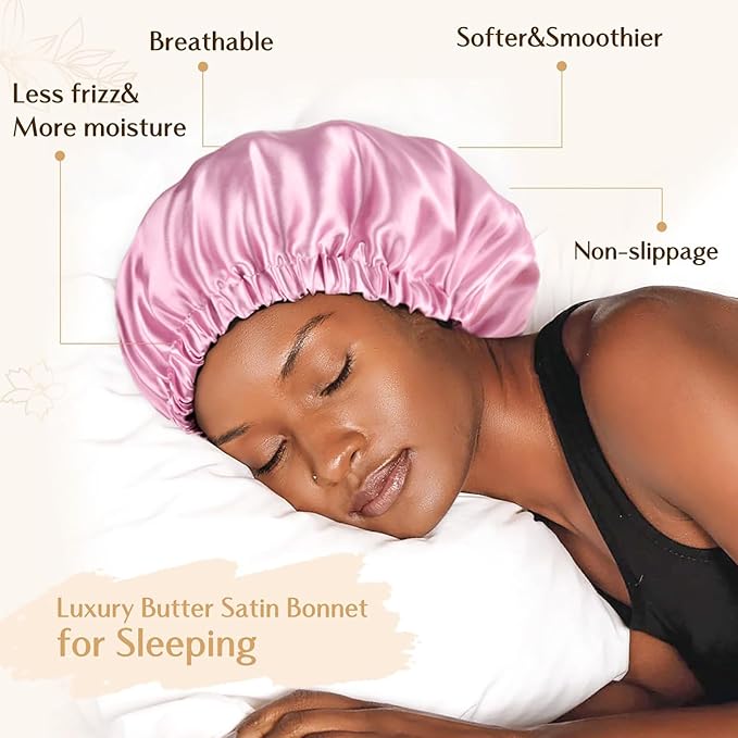 YANIBEST Adjustable Satin Bonnet Double Layer Hair Bonnet for Sleeping Bonnets for Women Hats Curly Natural Hair, Pink