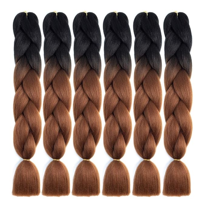 Xiaofeng Braiding Hair Extensions for Women 6 Packs 100g/Pack 24Inch High Temperature Ombre Jumbo Synthetic Braiding Hair for Twist Crochet Braids (24 Inch, black-deep brown)