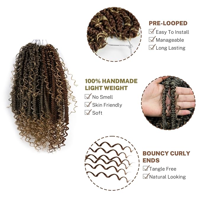 Passion Twist Hair 14inch Passion Twist Crochet Hair Short Bohemian Braiding Hair Pre Looped Passion Twist Crochet Braids Soft Pre Looped Curly Crochet Hair Faux Locs Passion Twist Hair for Women 96pc
