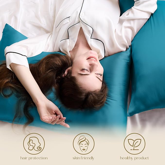 ZIMASILK 100% Pure Mulberry Silk Pillowcase for Hair and Skin Health,Soft and Smooth,Both Sides Premium Grade 6A Silk,600 Thread Count,with Hidden Zipper,1pc (Queen 20''x30'',Turquoise)