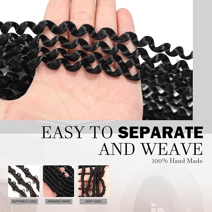 Passion Twist Hair 14 Inch 8 Packs Water Wave Crochet Hair Bohemian Braiding Hair Pre Looped Crochet Braids Hair Extensions For Women （1B Black#）