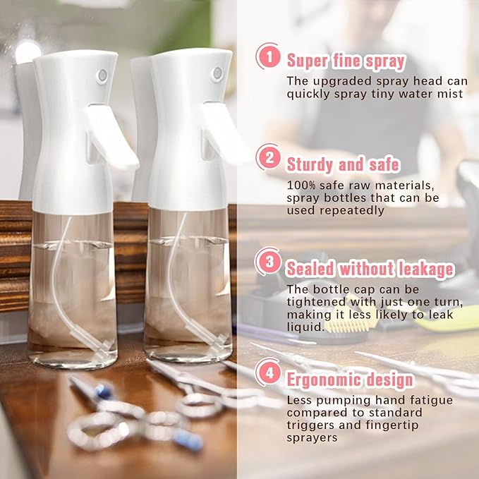 Spray Bottle,Fine Mist Spray for Hair,Ultra-Fine Continuous Spray Bottle for Skincare,Refillable Spray Container,Plant Care,Pet Grooming,Cleaning,Christmas Gift (White)