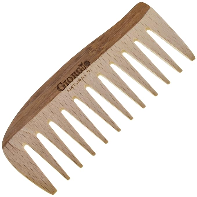 Giorgio GIONAT7 Large Natural Wooden Comb - Detangler Wide Tooth Comb for Curly, Long, and Thick Hair - Bamboo and Beechwood Organic Hair Comb