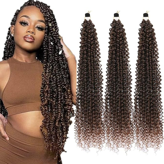 Curly Crochet Hair Extensions Black to Brown Ombre Passion Twist Braids 24Inch Long Curly Braiding Hair 3Packs Spring Crochet Braids Hair Extensions Goddess Box Braids for Black Women(24",1B30)