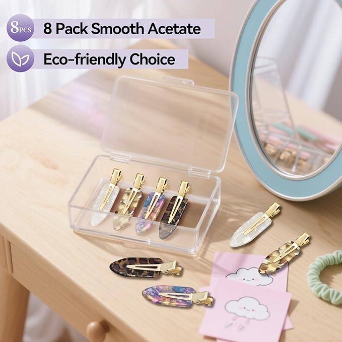 8 Pcs No bend Hair Clips No Crease Makeup Duckbill Clip No Dent Creaseless Flat Alligator Hair Barrettes for Salon Hairstyle Women Girls Accessories Cellulose Acetate(Leopard03)
