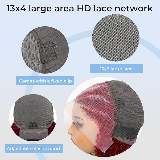 MEGOOD 250% Density Burgundy Wig Human Hair 13X4 99j Burgundy Lace Front Wigs Human Hair 13x4 Braided Wigs For Black Women HD Deep Wave Curly Human Hair Wig with Baby Hair 32 INCH