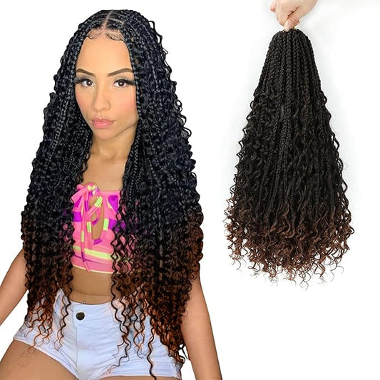 8 Packs Crochet Box Braids- Boho Box Braids Crochet Braids Hair Bohomian Box Braid Crochet Hair Synthetic Braiding Hair 18 Inch Goddess Box Braids Crochet Hair for Black Women (18(8Packs), 1B/30)