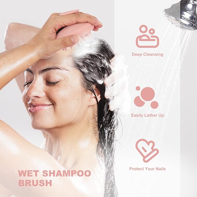 AIMIKE Scalp Massager Shampoo Brush, Soft Silicone Hair Scrubber for Washing Hair, Dandruff Removal & Scalp Scrubber Hair Growth Stimulator, Scalp Brush/Exfoliator Brush On Dry & Wet Scalp - Pink