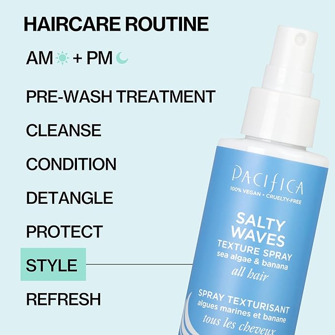 Pacifica Beauty, Salty Waves Texture Sea Salt Spray for Hair, Beachy Waves, Wavy Hair Products, Hydrating, Banana Scent, Curl Enhancing, Paraben Free, Sulfate Free, Vegan & Cruelty Free