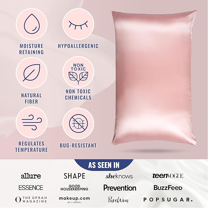 Blissy Silk Pillowcase - 100% Pure Mulberry Silk - 22 Momme 6A High-Grade Fibers - Silk Pillow Cover for Hair & Skin - Regular, Queen & King (Pink, Standard)