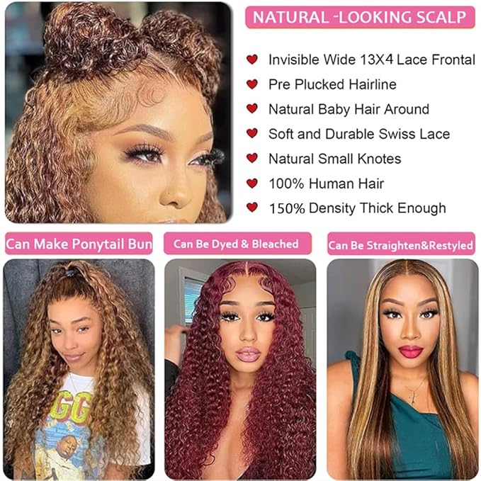 Chesma Honey Blonde 4/27 Ombre Lace Front Wig Human Hair 13x4 HD Highlight Deep Wave Lace Frontal Wigs Glueless Wigs 180 Density(22 Inch)