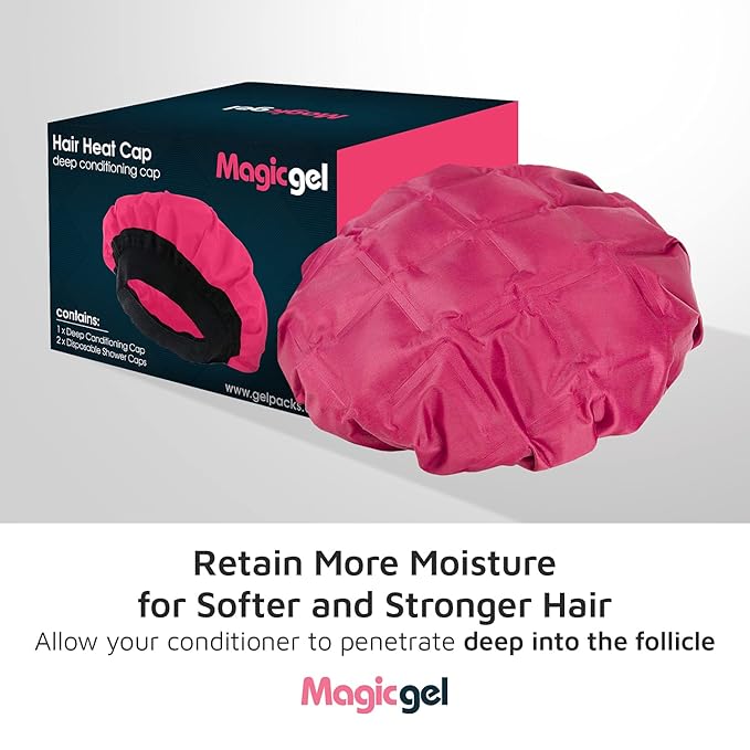 Magic Gel Premium Deep Conditioning Heat Cap. A Hot Head Cap to Hydrate, Moisturize and Condition. Thermal Cordless Hair Steamer for Damaged Hair (Natural Steam Treatment)
