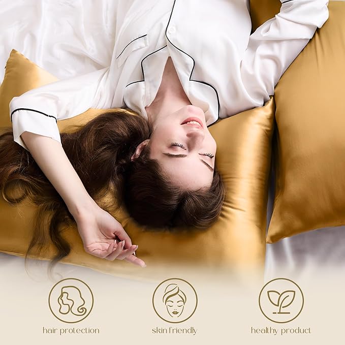 ZIMASILK 100% Pure Mulberry Silk Pillowcase for Hair and Skin Health,Soft and Smooth,Both Sides Premium Grade 6A Silk,600 Thread Count,with Hidden Zipper,1pc (King 20''x36'',Golden)